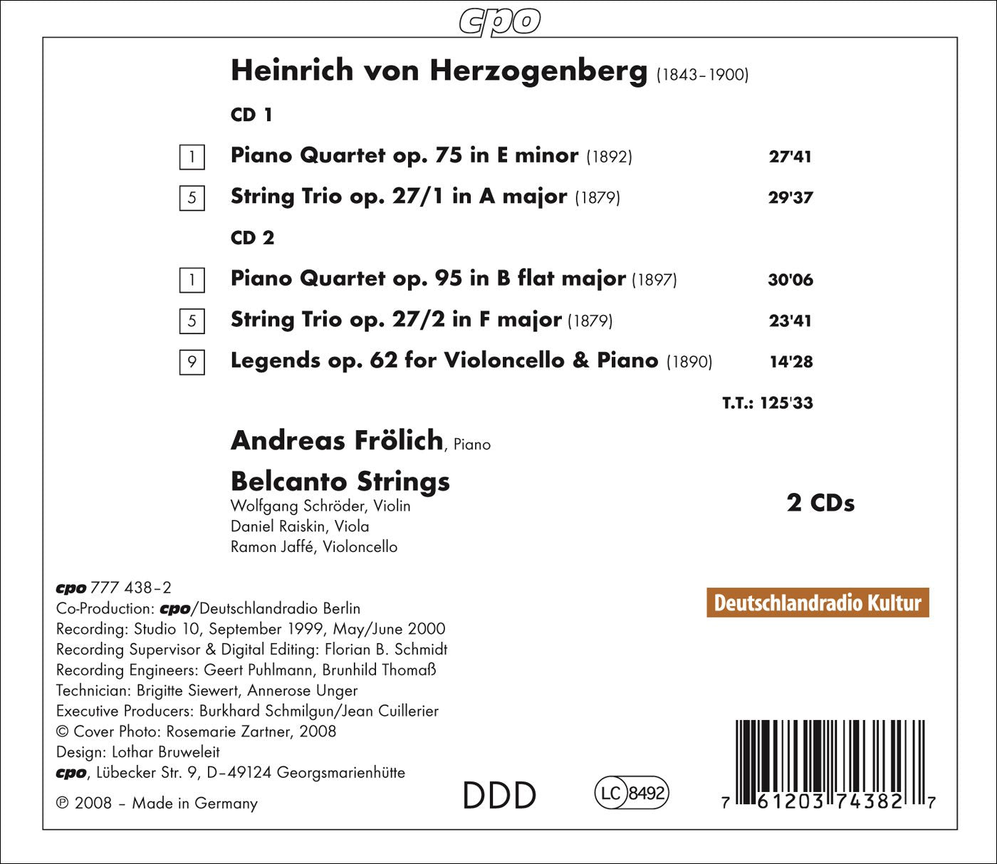 Herzogenberg, H. Von: Piano Quartets - Opp. 75, 95, / String