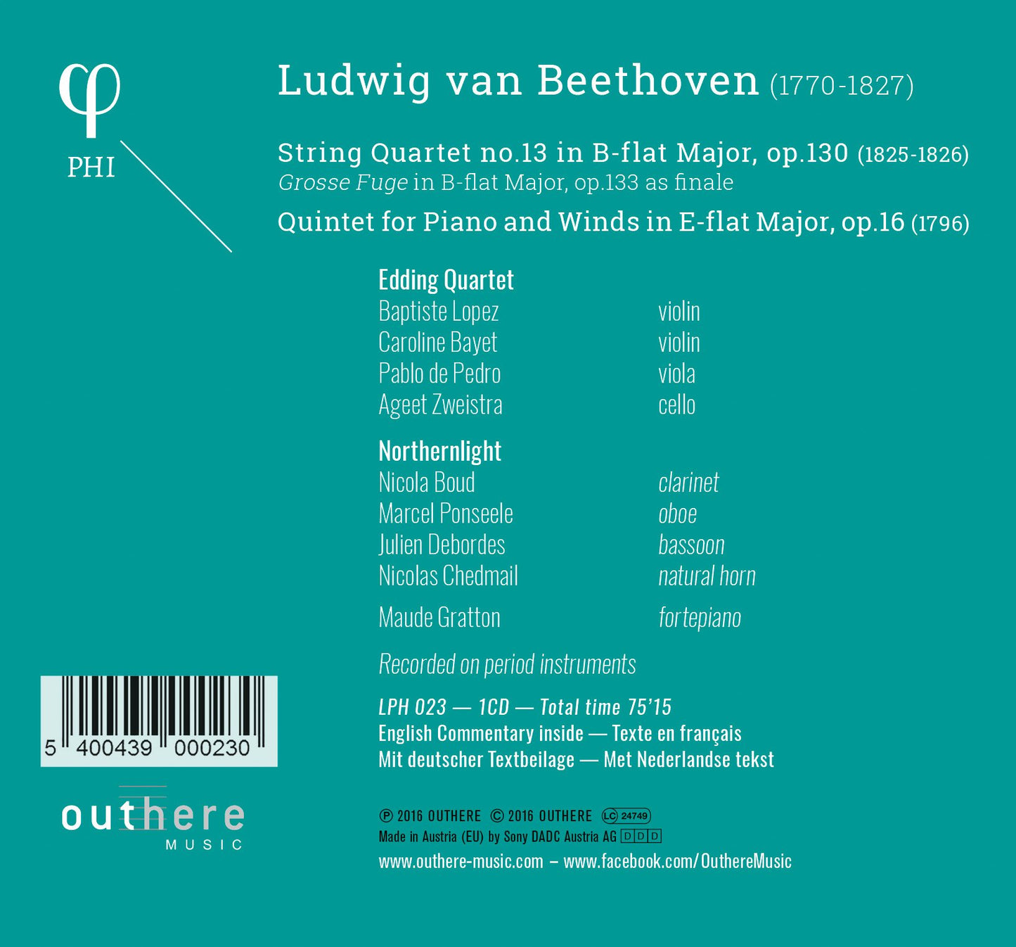Beethoven: String Quartet, Op. 130, Große Fuge, Op. 133 & Pi