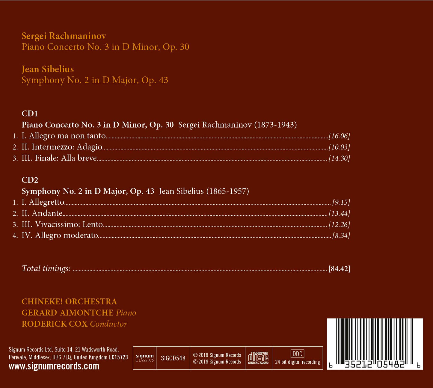 Sibelius: Symphony No. 2, Op. 43 - Rachmaninoff: Piano Conce