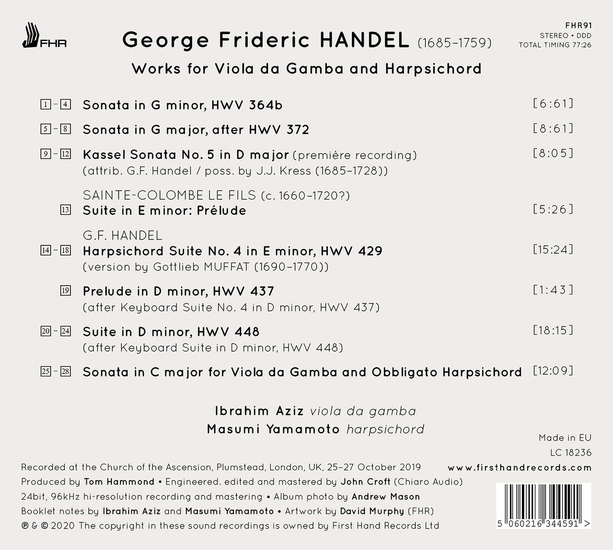 Handel: Works for Viola da Gamba and Harpsichord