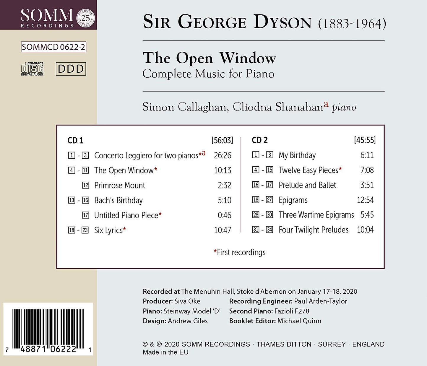 Sir George Dyson: The Open Window, Complete Music for Piano