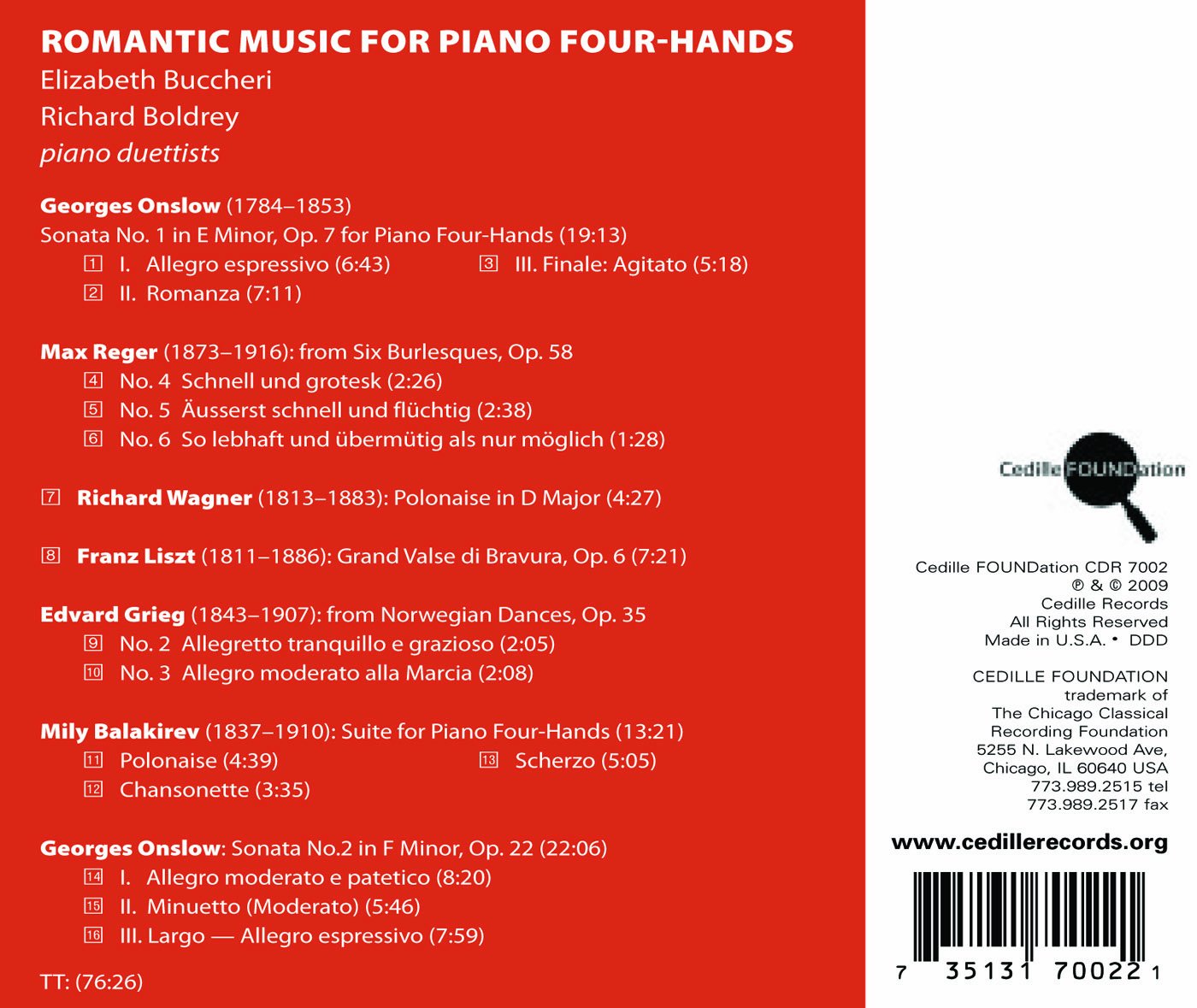 Piano Duo Recital: Buccheri, Elizabeth / Boldrey, Richard –