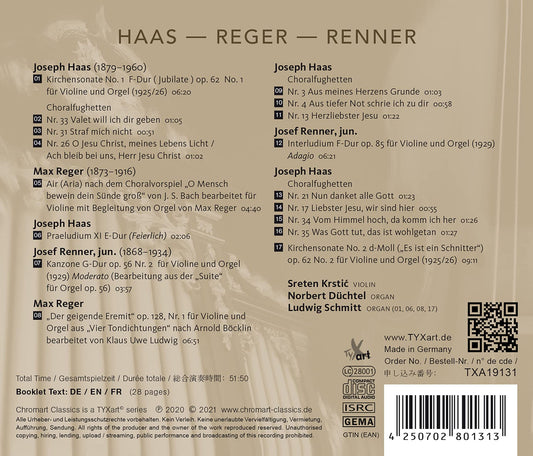 Haas - Reger - Renner: Works for Violin and Organ