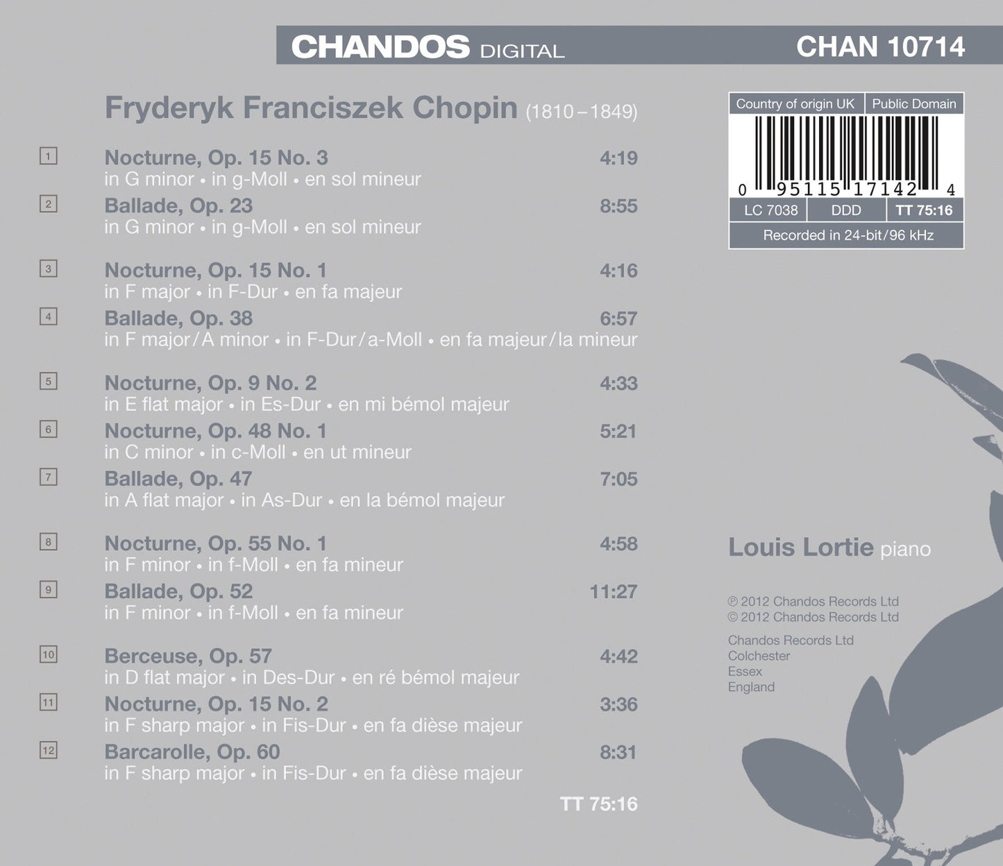 Louis Lortie Plays Chopin, Volume 2