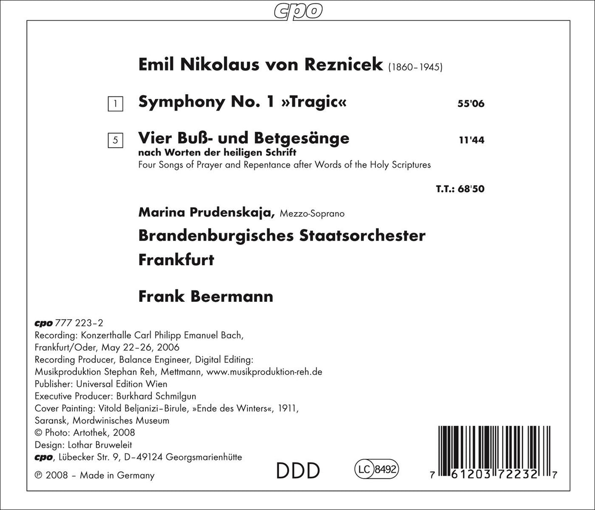 Reznicek, E.N. Von: Symphony No. 1, "Tragische" / 4 Bet- Und
