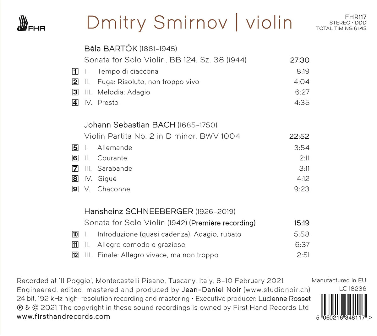 Bartók - Bach - Schneeberger: Works for Solo Violin
