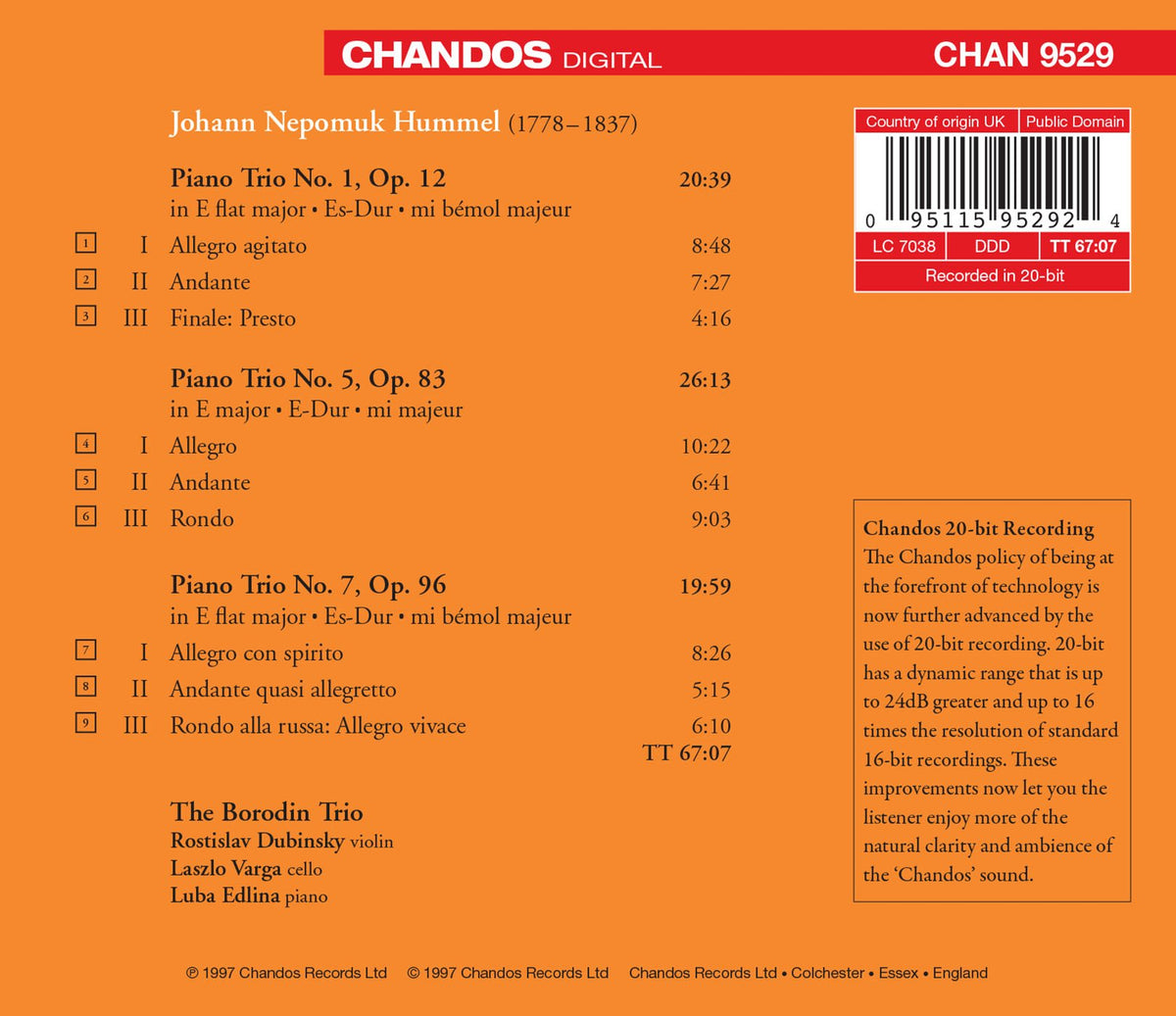 HUMMEL: Piano Trios Nos. 1, 5 and 7