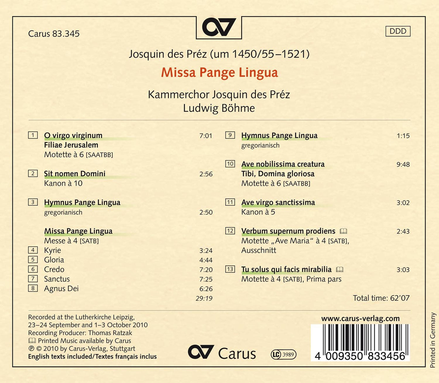 Josquin des Prez: Missa Pange lingua