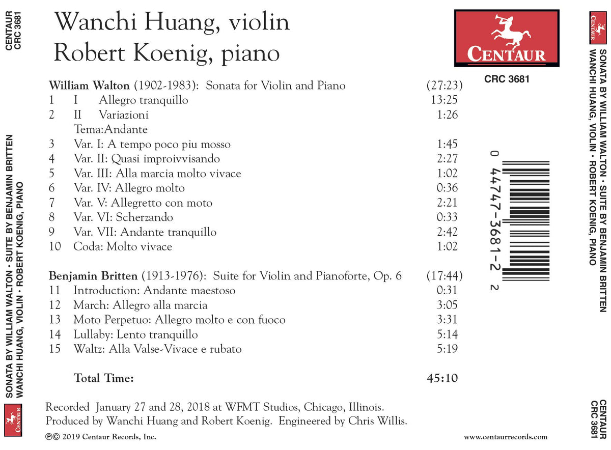 Sonata by William Walton; Suite by Benjamin Britten