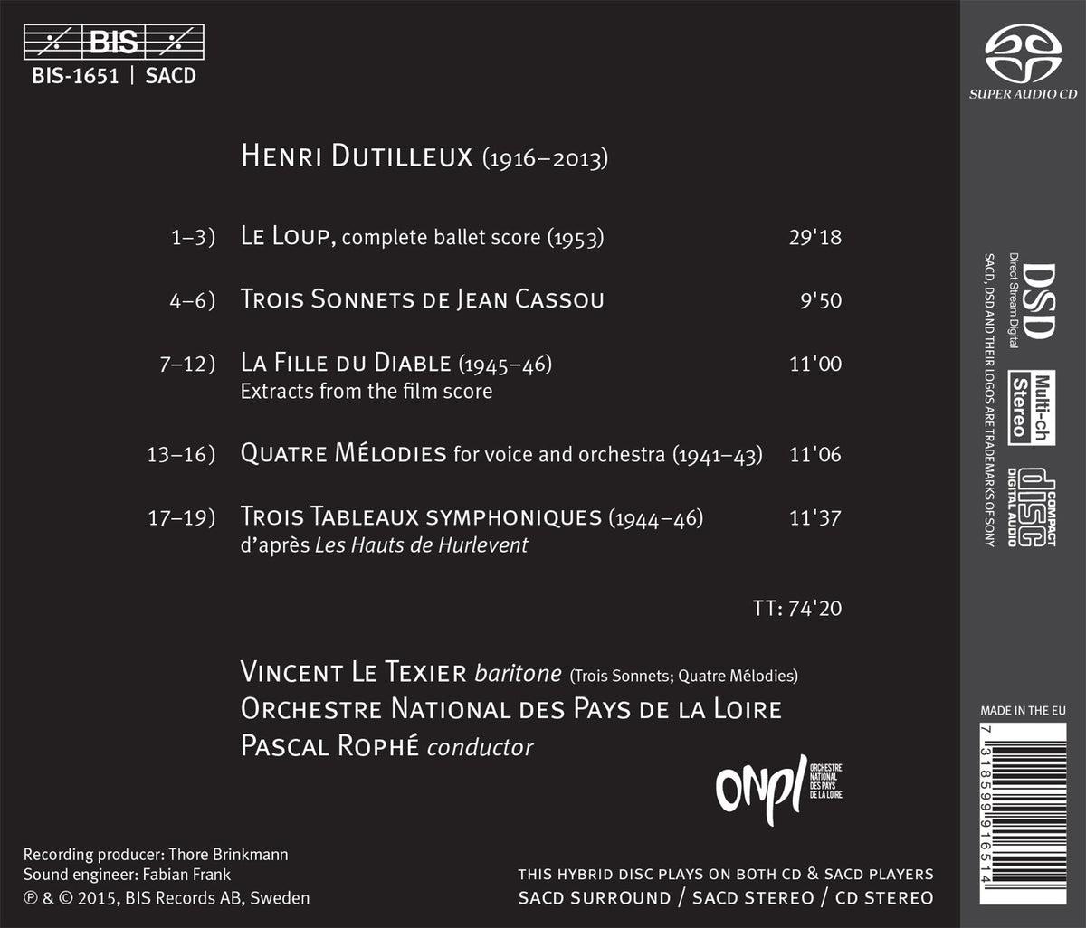 Dutilleux: Le loup, 3 Sonnets & La fille du diable