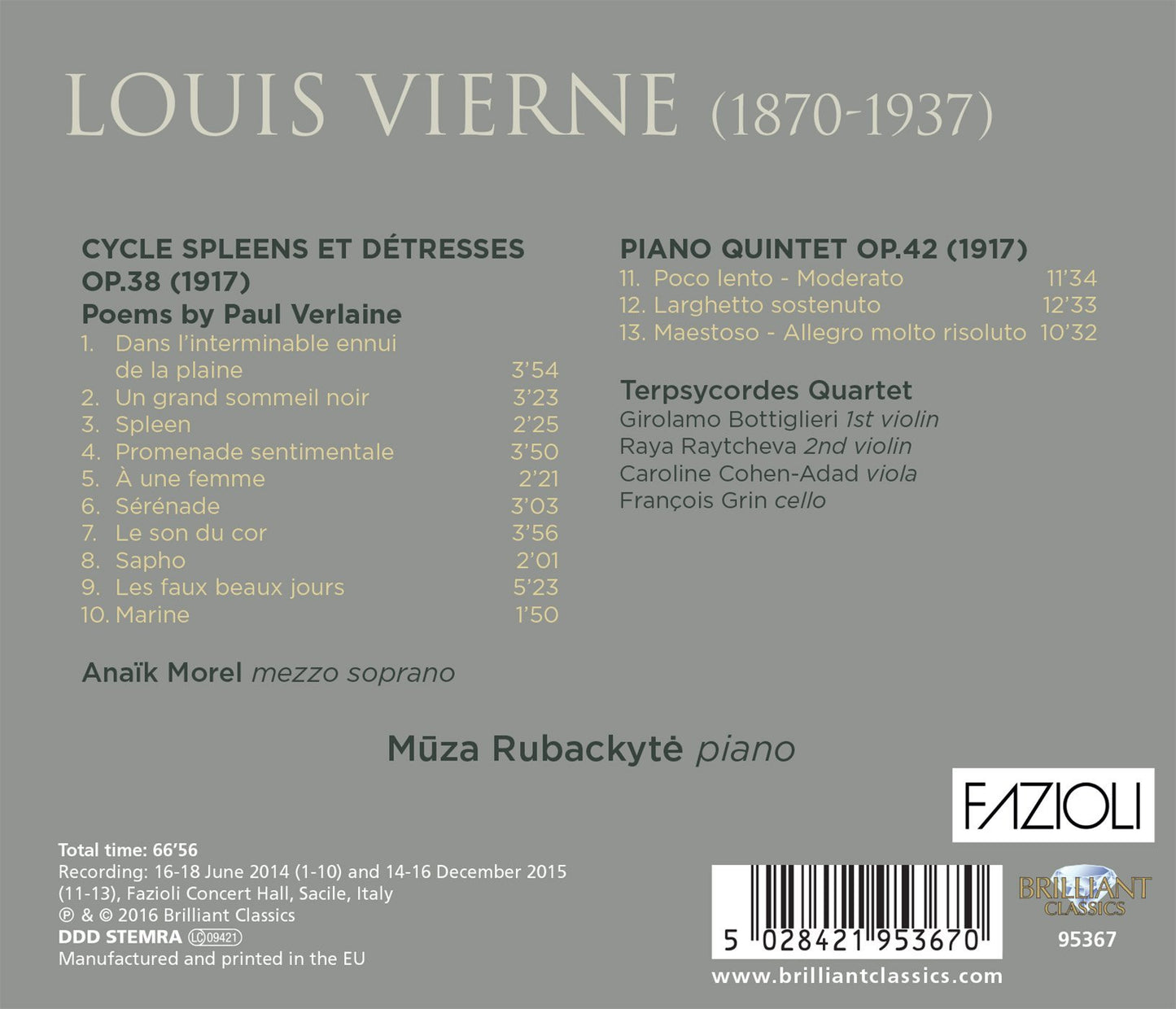 Vierne: Spleens et détresses - Piano Quintet