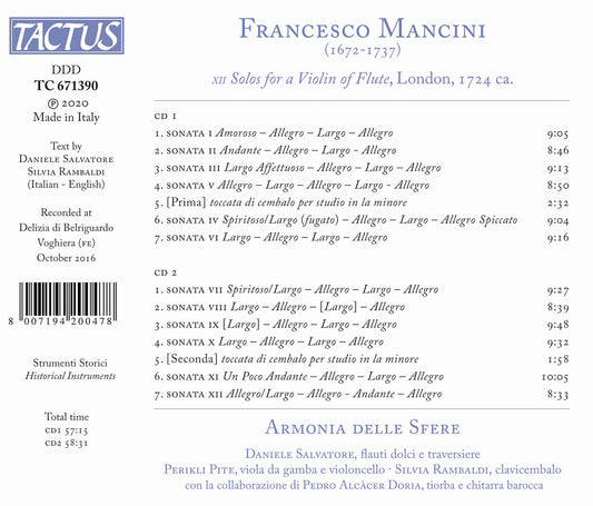 Mancini: XII Solos, London 1724