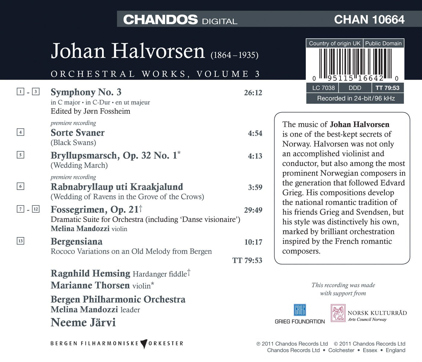 Halvorsen: Orchestral Works, Vol. 3