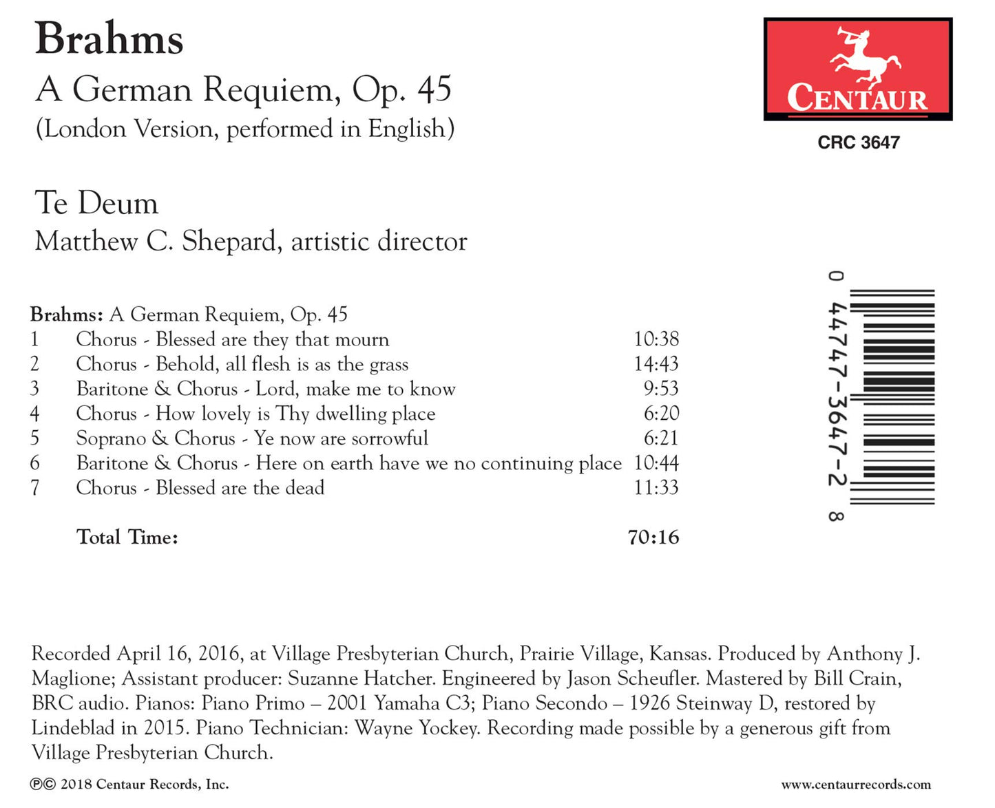 Brahms: A German Requiem, Op. 45 (London Version) [Sung in E
