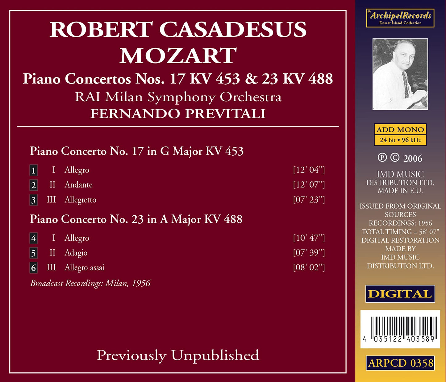 Mozart: Piano Concertos Nos. 17, K. 453 & No. 23, K. 488
