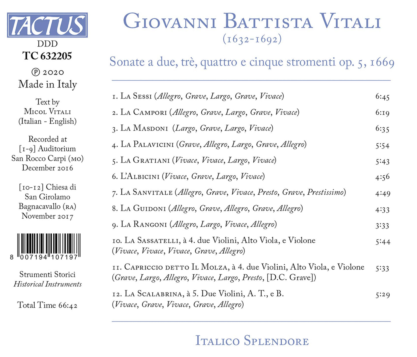 Vitali: Sonatas, Op. 5 (1669)
