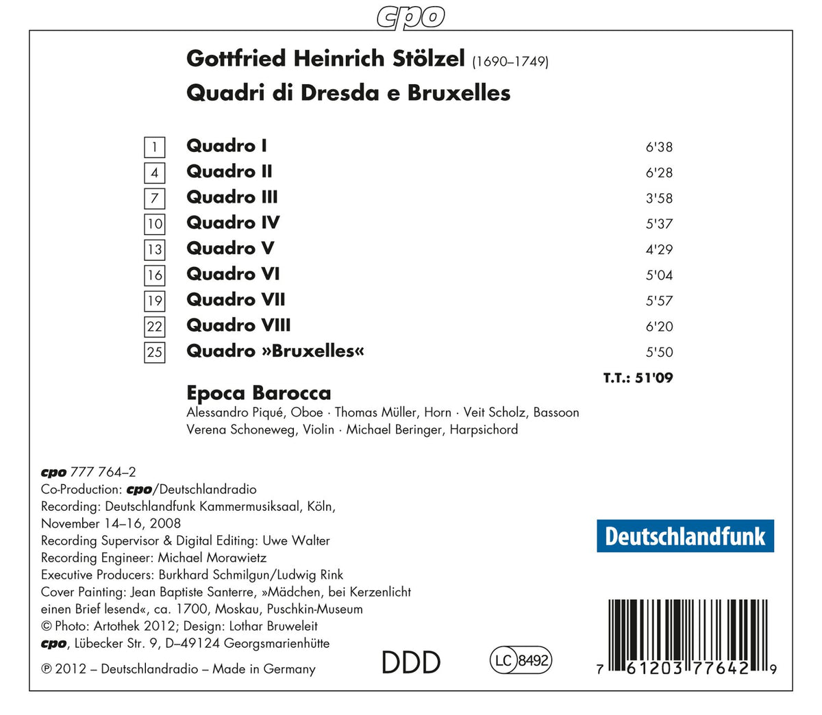 Stolzel: Quadri di Dresda e Bruxelles