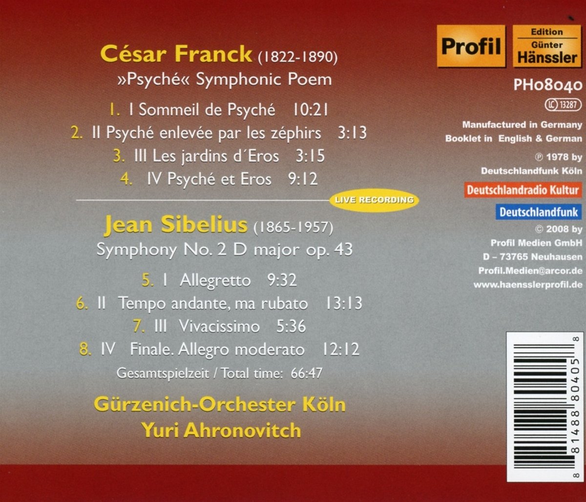 Franck, C.: Psyche / Sibelius, J.: Symphony No. 2 / Gürzenich-Orchester Köln