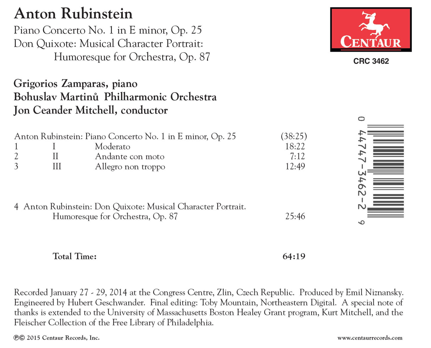 Rubinstein: Piano Concerto No. 1 in E Minor, Op. 25 & Don Qu