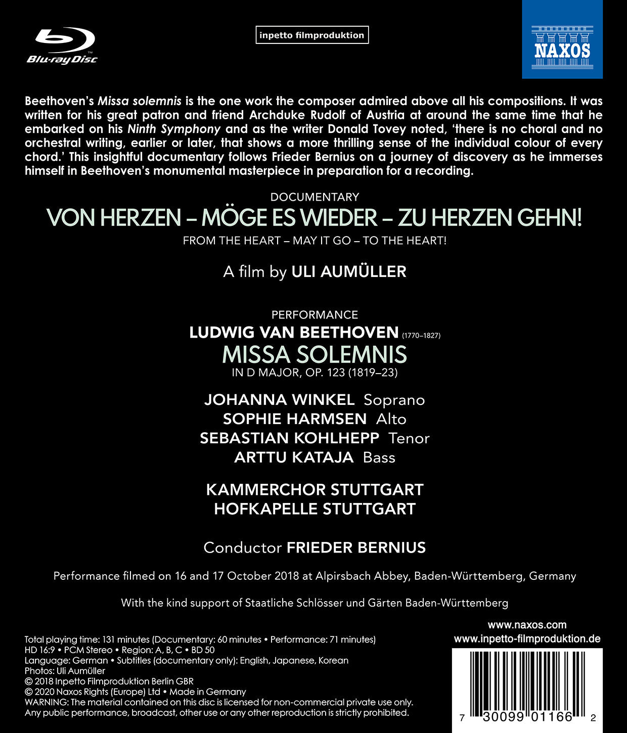 Beethoven: Missa Solemnis (Documentary And Performance) Bernius, Hofkapelle Stuttgart, Kammerchor Stuttgart