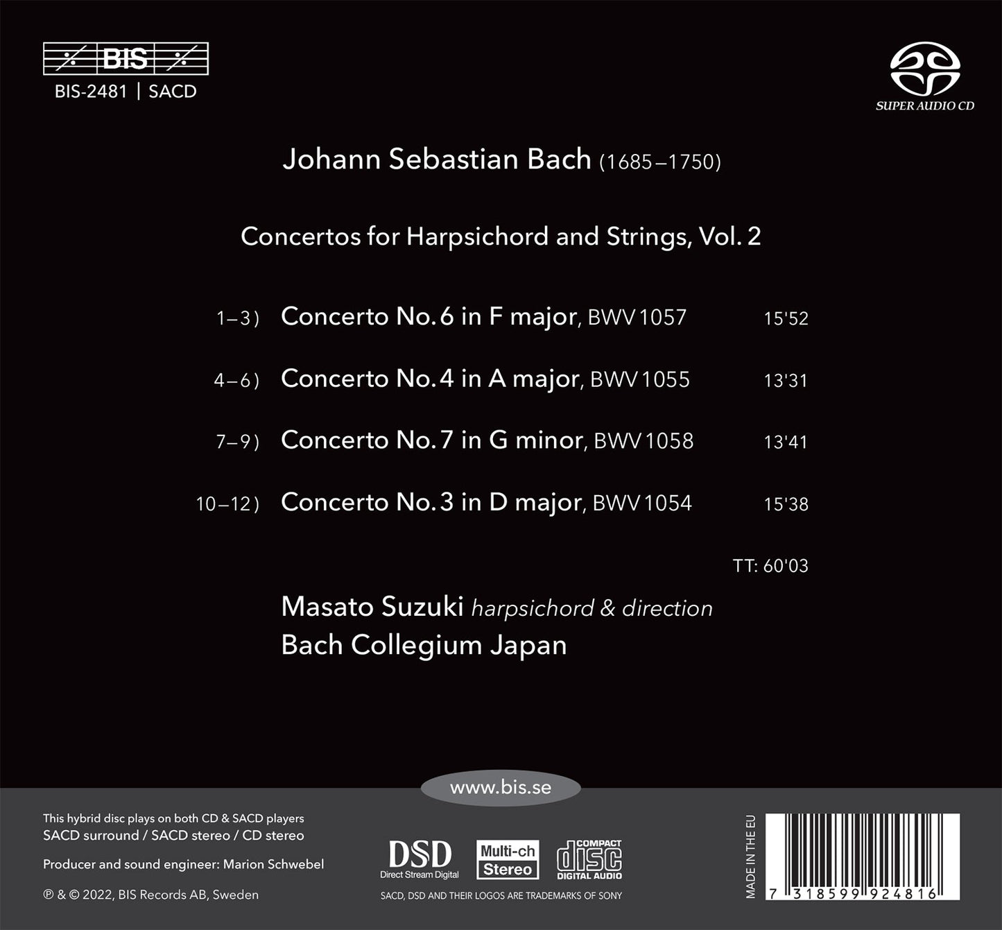 Bach: Concertos for Harpsichord, Vol. 2