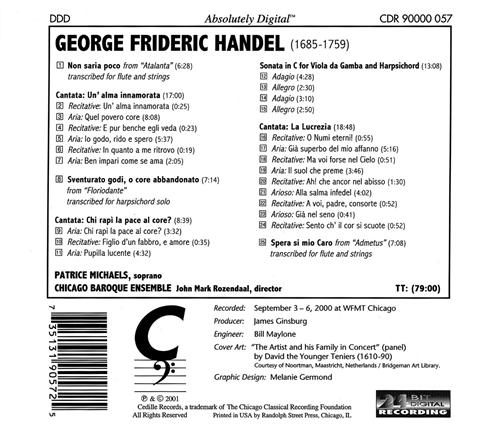 HANDEL: Un'alma innamorata / Chi rapi la pace al core / La L