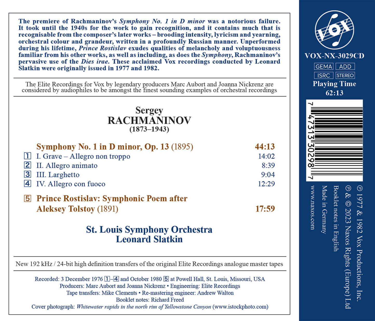 Rachmaninoff: Symphony No. 1; Prince Rostislav / Slatkin, St. Louis Symphony