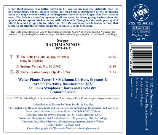 Rachmaninoff: The Bells; Spring; 3 Russian Songs / Slatkin, St. Louis Symphony