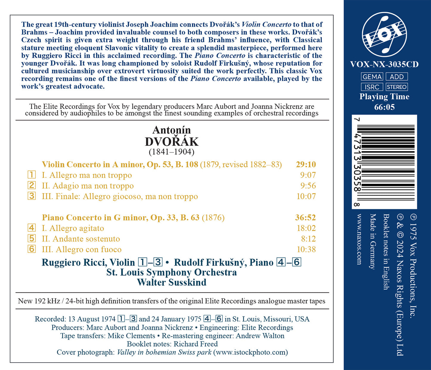 Dvorák: Violin Concerto & Piano Concerto