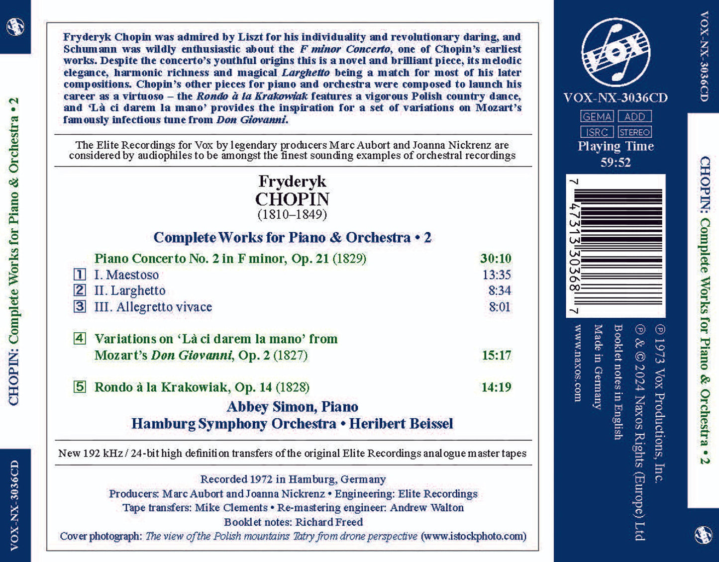 Chopin: Complete Works For Piano & Orchestra, Vol. 2 -
Pian Abbey Simon, Hamburg Symphony, Heribert Beissel