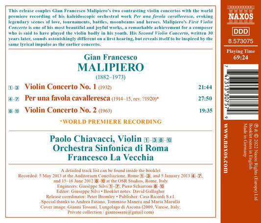 Malipiero: Violin Concertos Nos. 1 & 2; Per Una Favola Caval