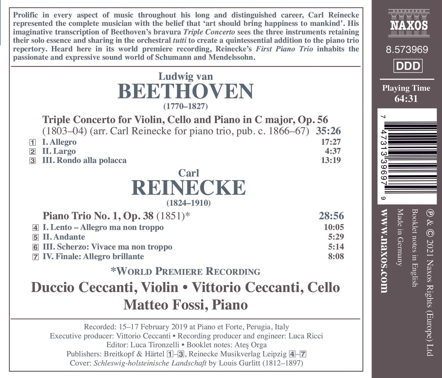 Beethoven: Triple Concerto (Arr. C. Reinecke For Piano Trio)