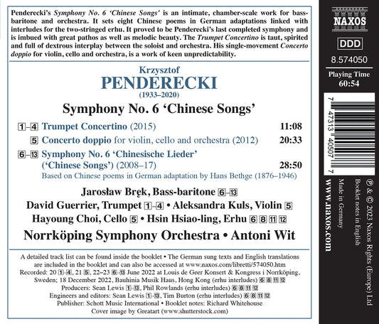Penderecki: Symphony No. 6; Trumpet Concertino