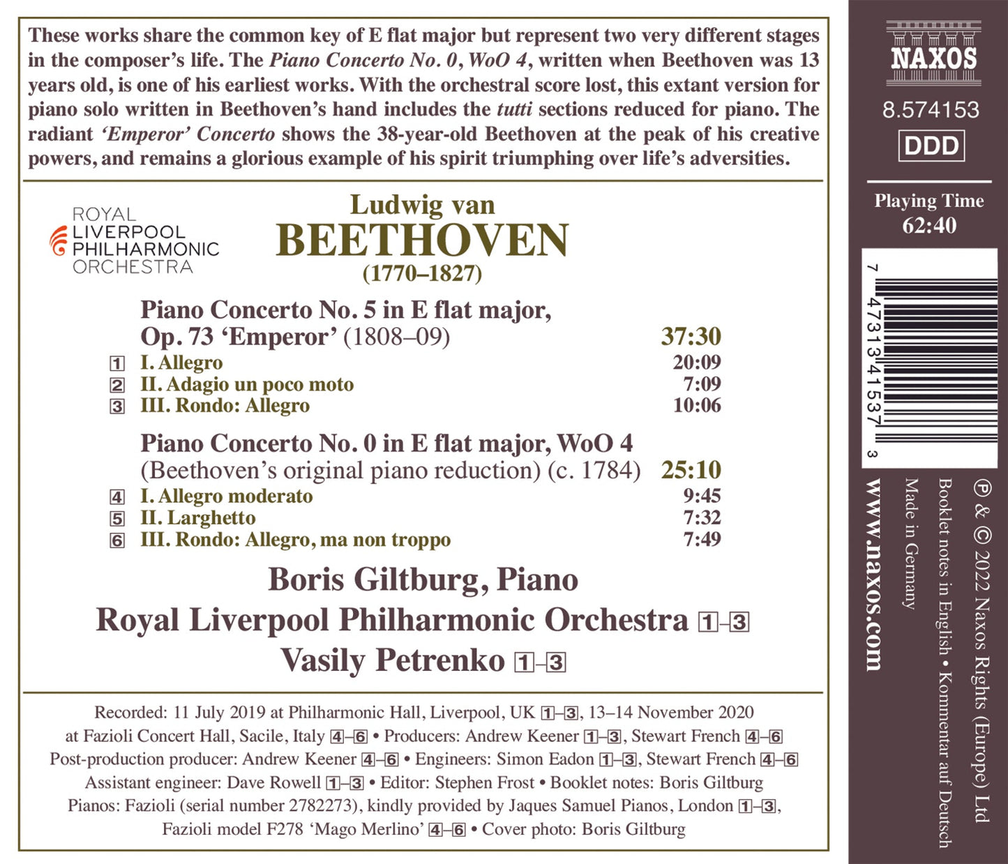Beethoven: Piano Concertos Nos. 5 "Emperor" & 0