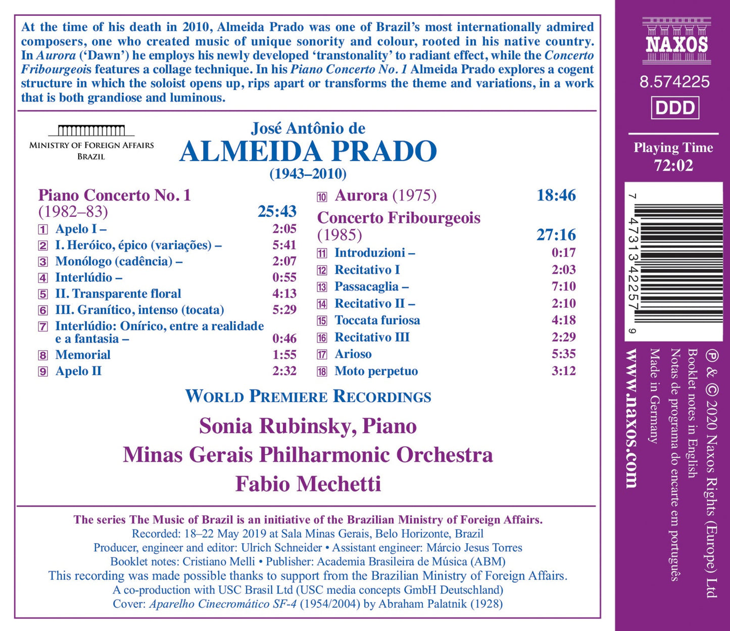 Prado: Piano Concerto No. 1 - Aurora - Concerto Fribourgeois Rubinsky, Minas Gerais Philharmonic Orchestra, Mechetti