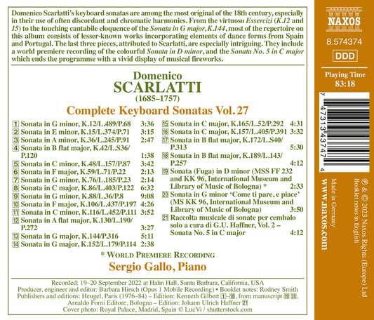 Scarlatti: Complete Keyboard Sonatas, Vol. 27