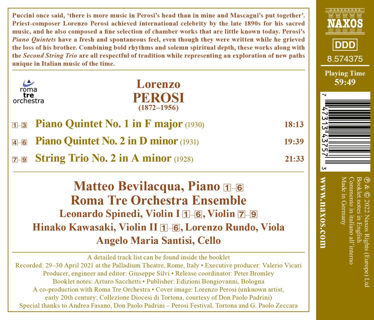 Perosi: Piano Quintets Nos. 1 & 2; String Trio No. 2