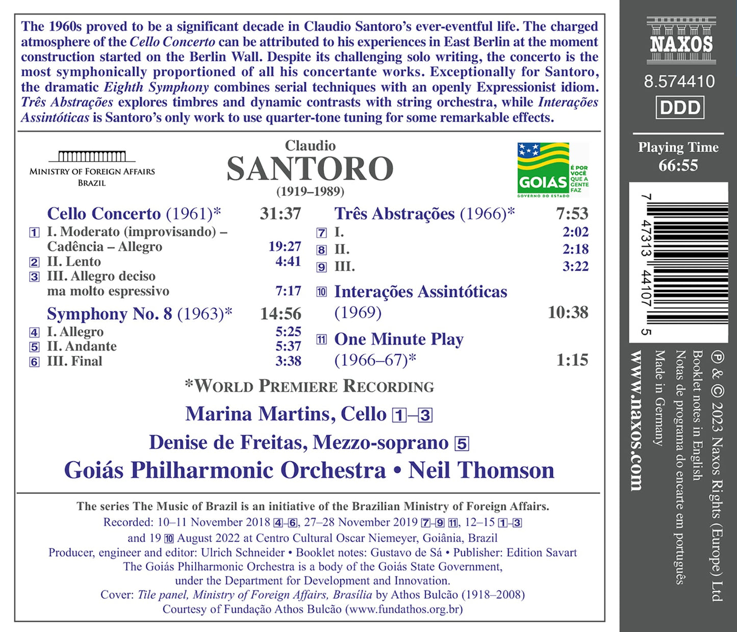 Santoro: Symphony No. 8; Cello Concerto; Tres Abstracoes; In
