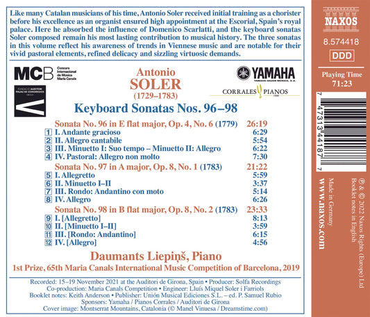 Soler: Keyboard Sonatas Nos. 96–98 Daumants Liepins