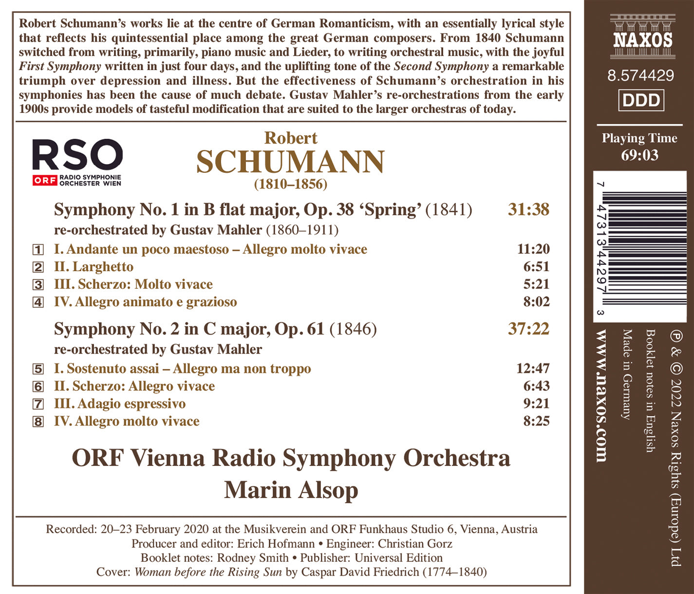 Schumann: Symphonies Nos. 1 "Spring" & 2 (Re-Orchestrated By