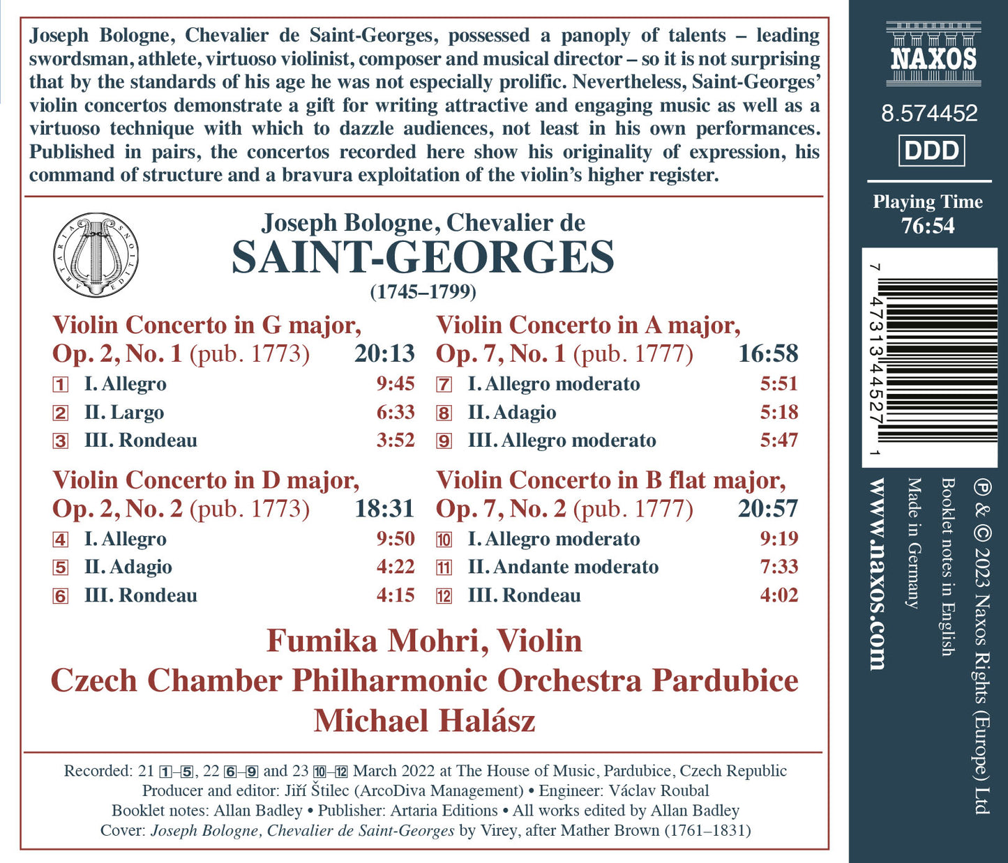 Saint-Georges: Violin Concertos, Opp. 2 & 7