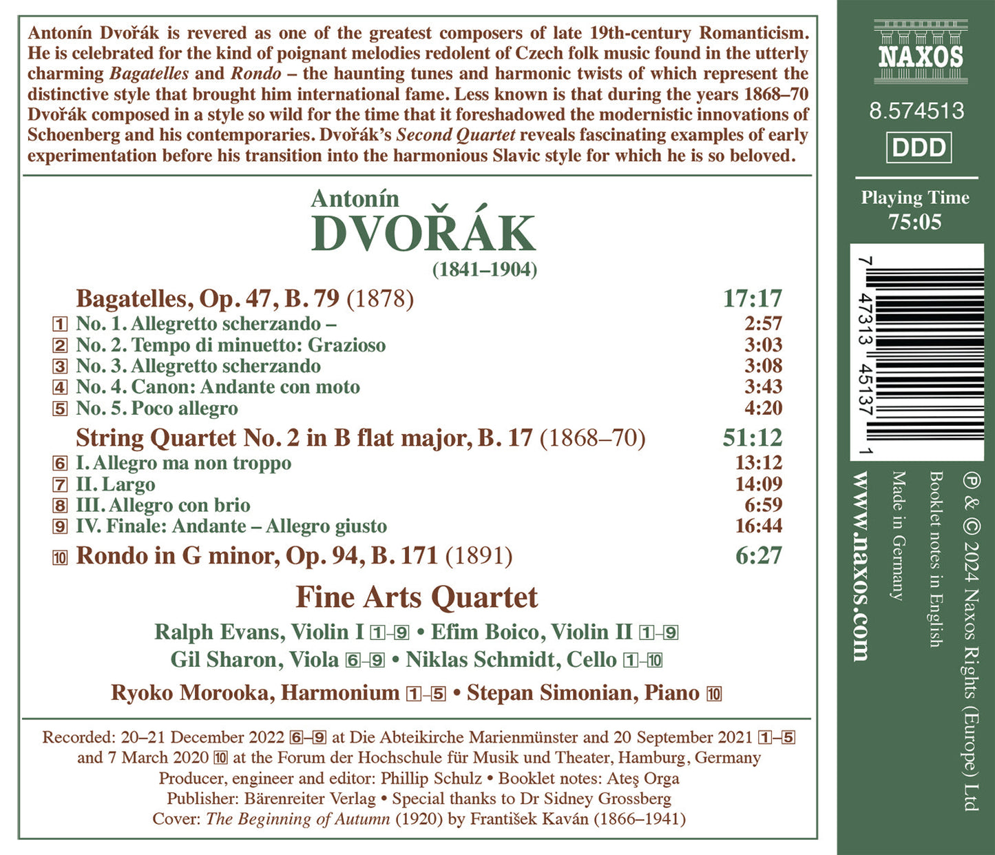 Dvorak: String Quartet No. 2, B 17; Bagatelles, Op. 47; Rond