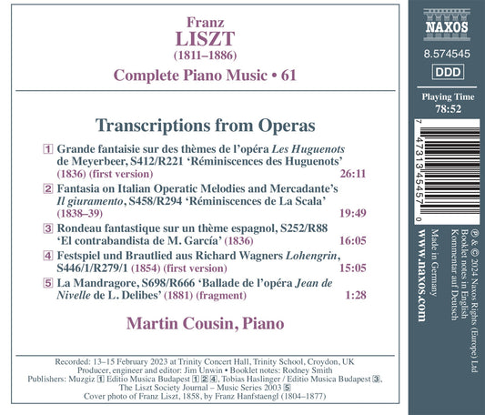 Liszt: Complete Piano Music, Vol. 61 - Opera Transcriptions Martin Cousin