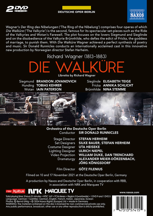 Wagner: Die Walkure Annika Schlicht, Brandon Jovanovich, Elisabeth Teige, Gotz Filenius, Iain Paterson, Nina Stemme, Orc DVD
