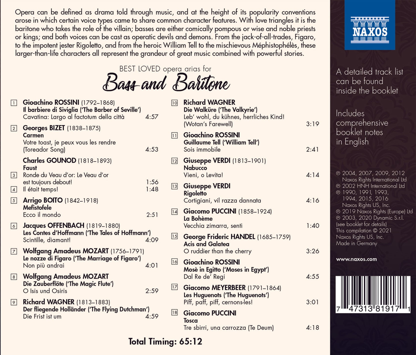 Booming Bass And Baritone - Best Loved Opera Arias