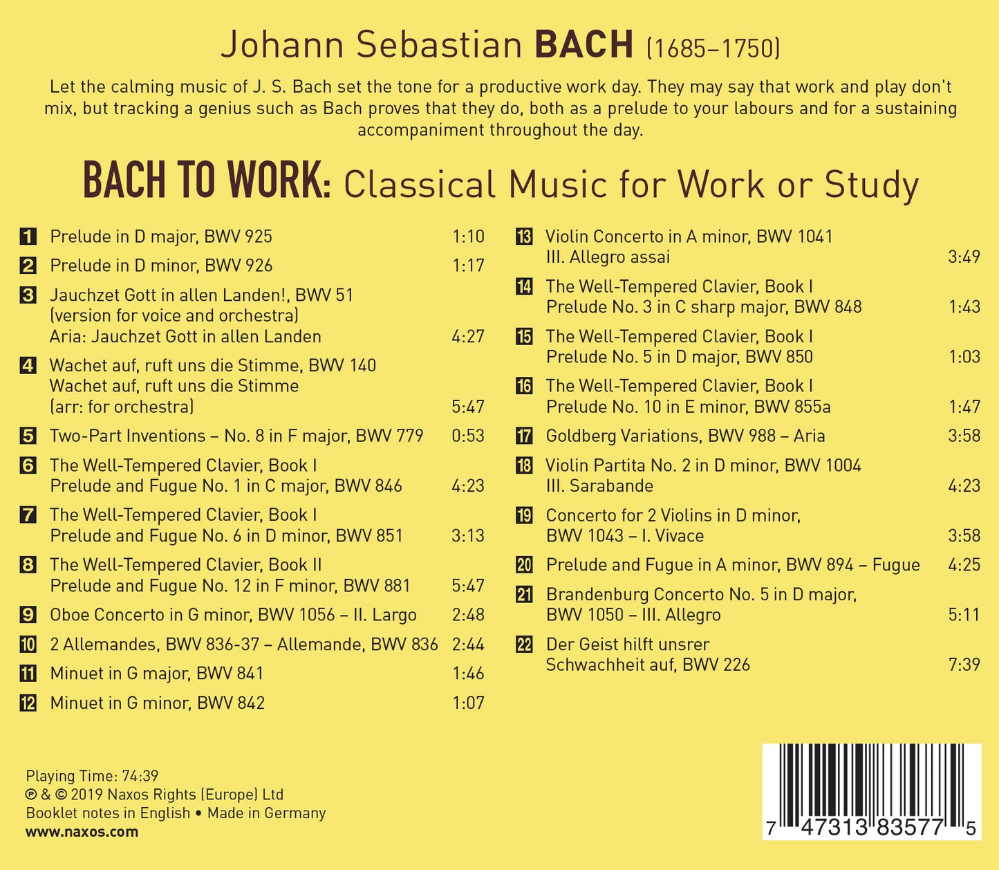 Bach To Work - Classical Music For Work Or Study