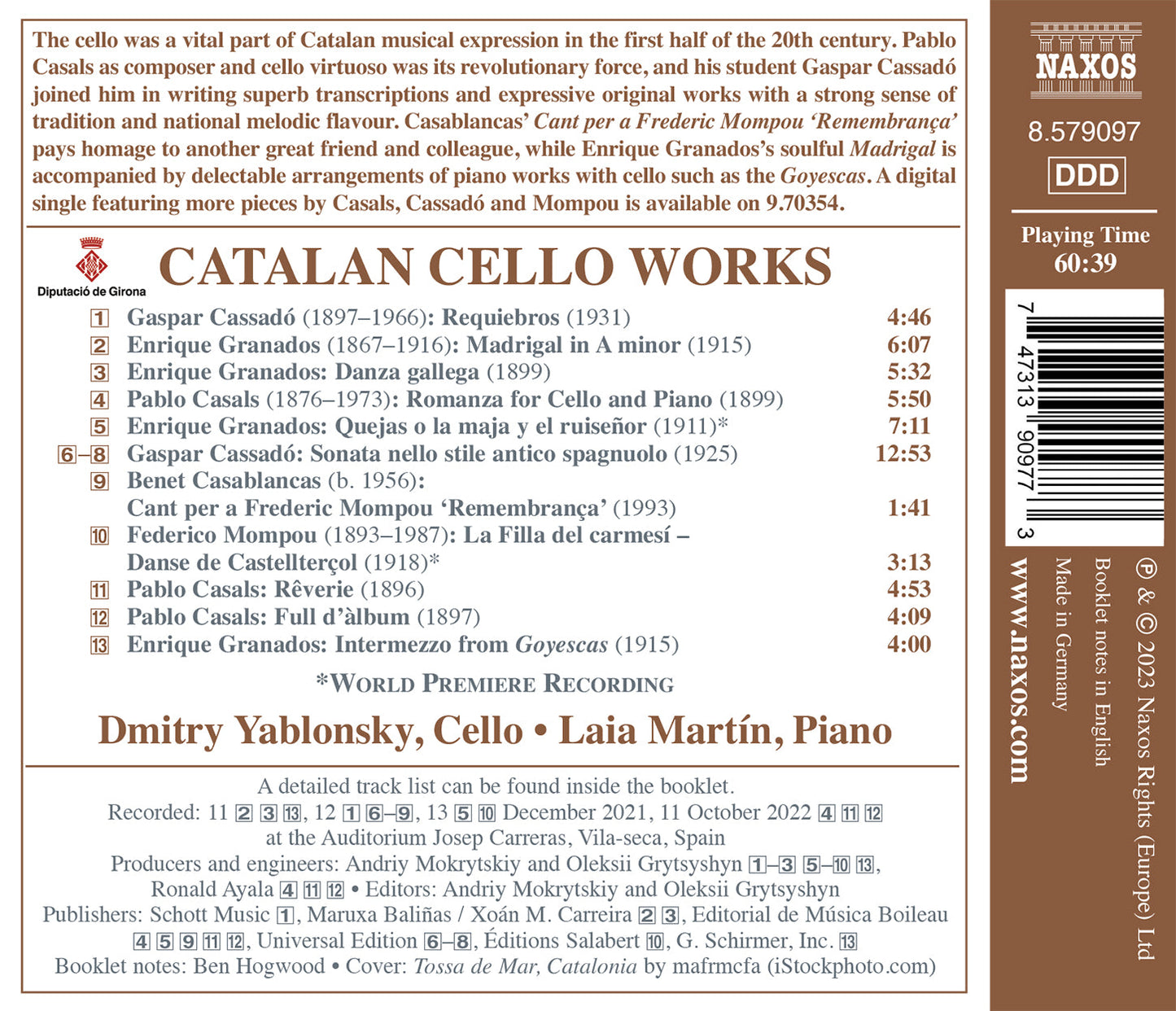 Casals, Cassadó, Granados et al: Catalan Cello Works / Yablonsky, Martín
