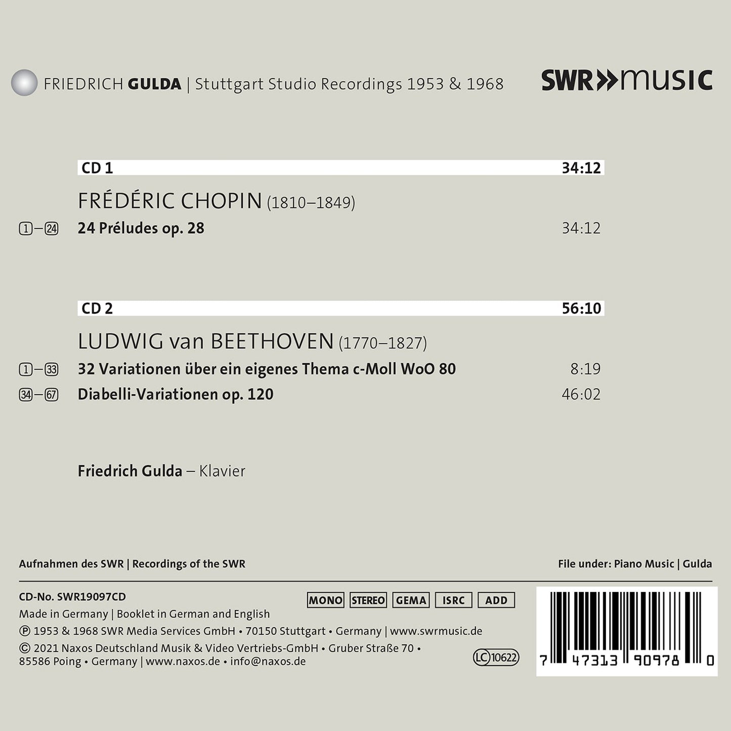 Friedrich Gulda - The Swr Studio Recordings 1953 & 1968