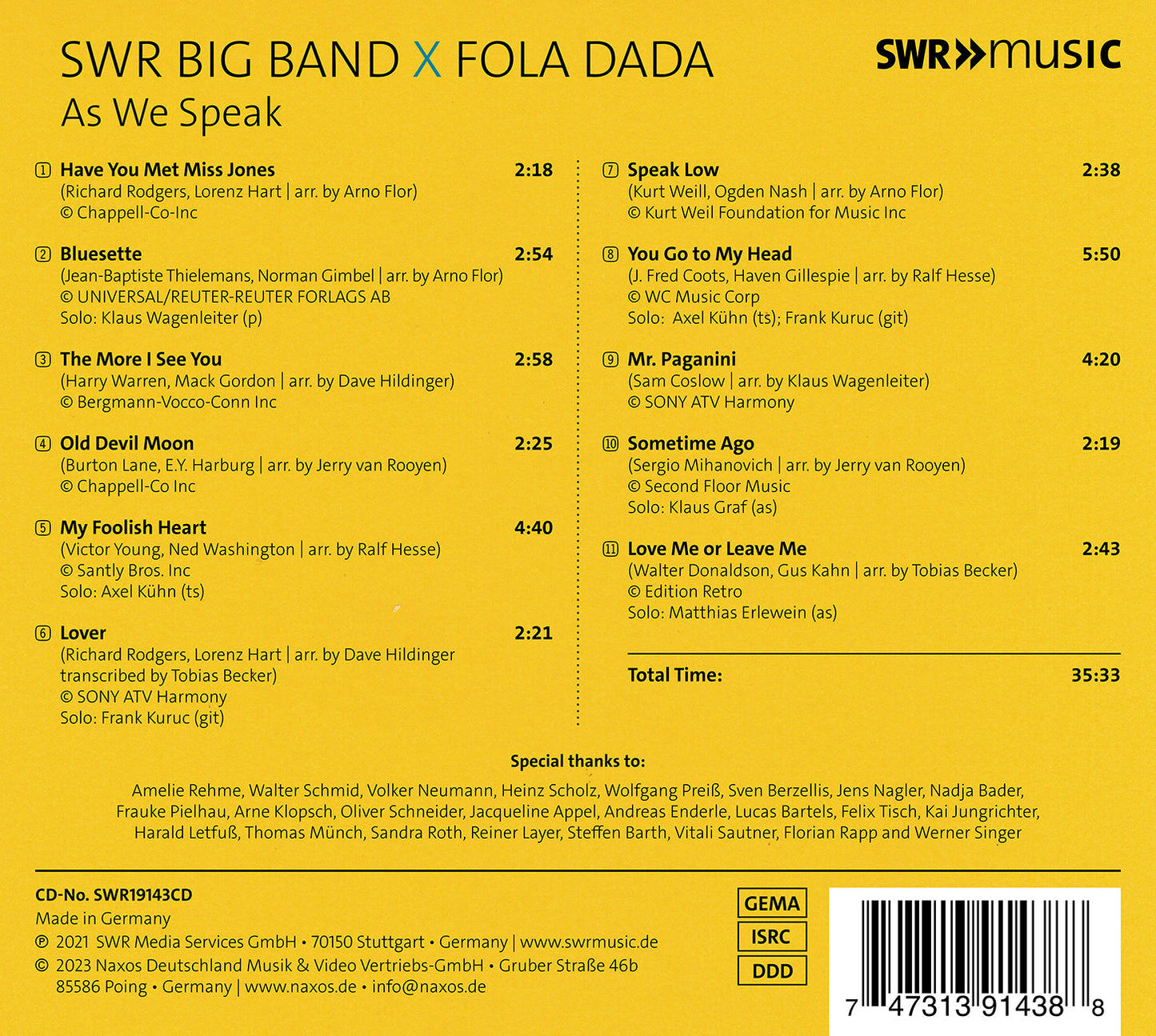 As We Speak Swr Big Band, Fola Dada