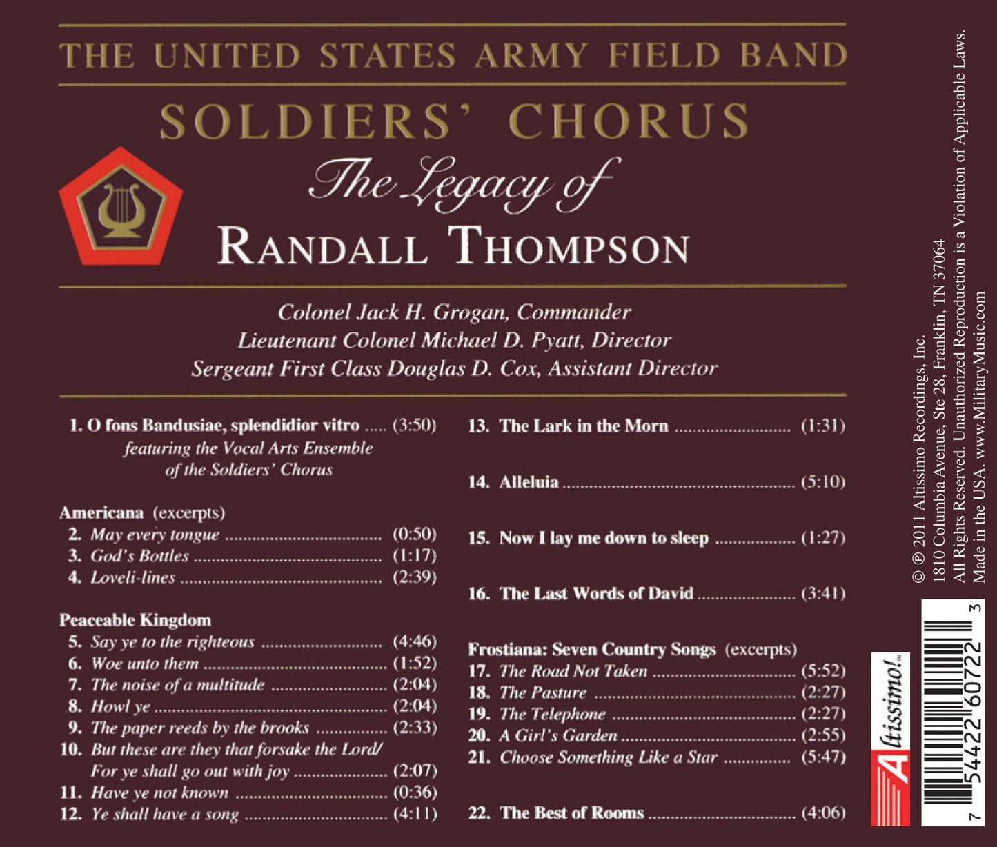 U.S. Army Field Band Soldier's Chorus: The Legacy of Randall Thompson